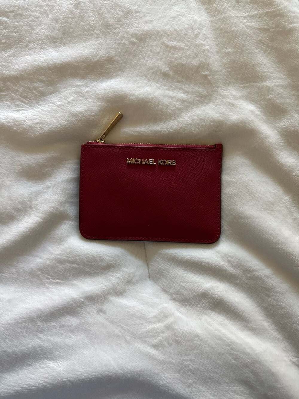 Michael Kors Jet Set Travel Small Top Zip Coin Pouch Card Case Wallet Red